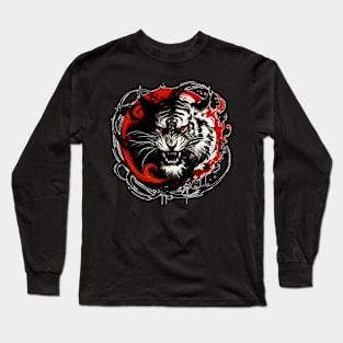 Sumie Japanese Brushstroke White Demon Tiger Long Sleeve T-Shirt